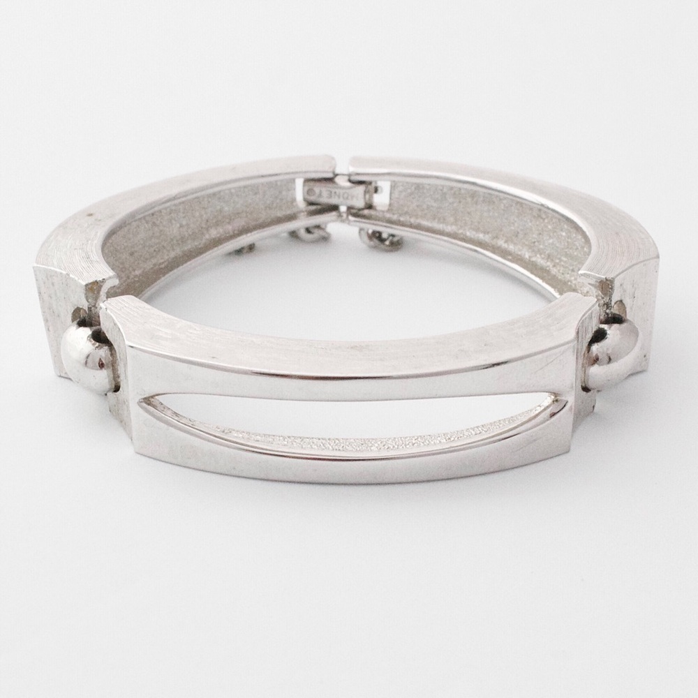 Vintage Monet Chunky Link Bracelet Silver Tone Modernist Space Age Style